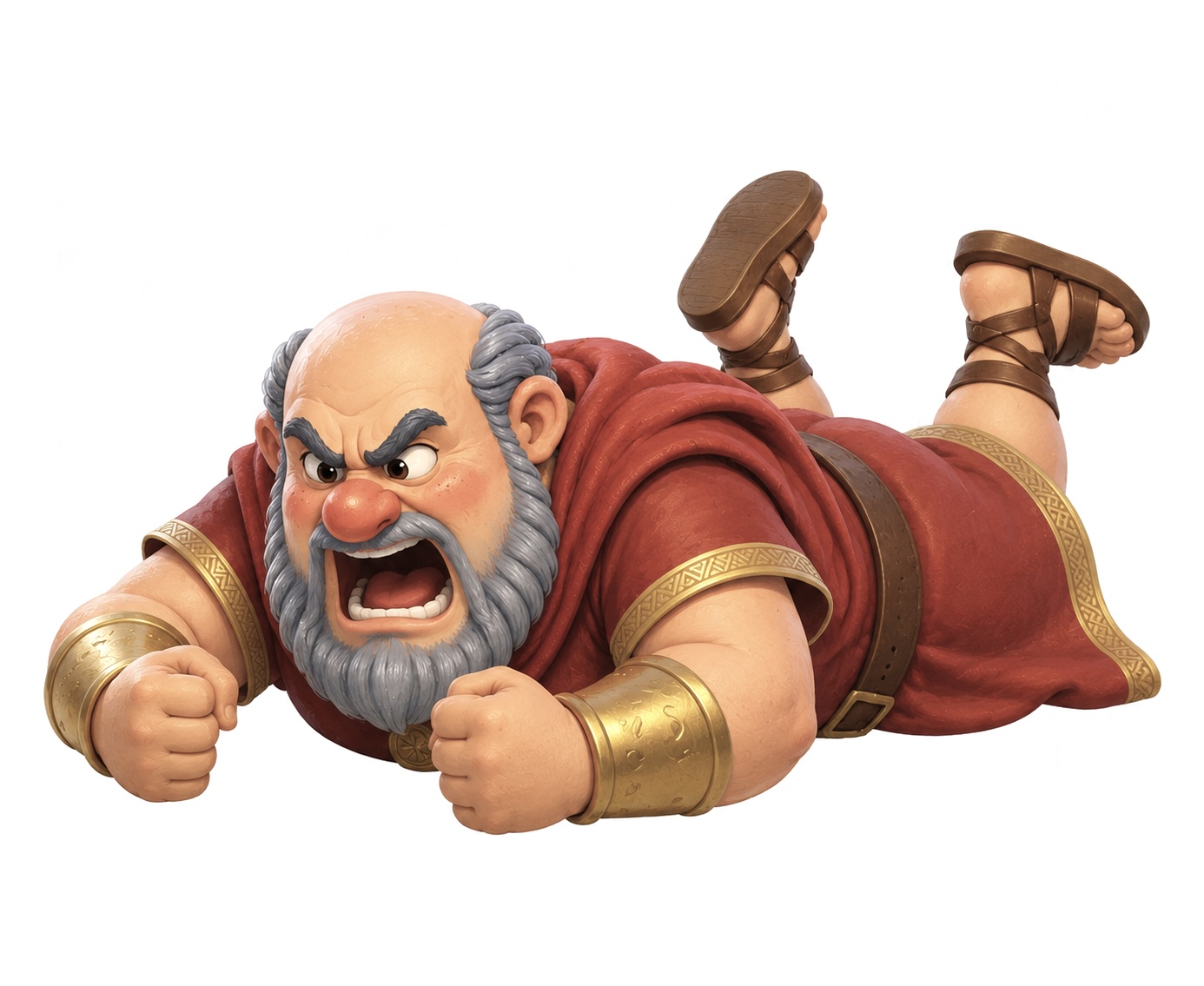 Illustrated Naaman lying on his stomach having a very big reaction