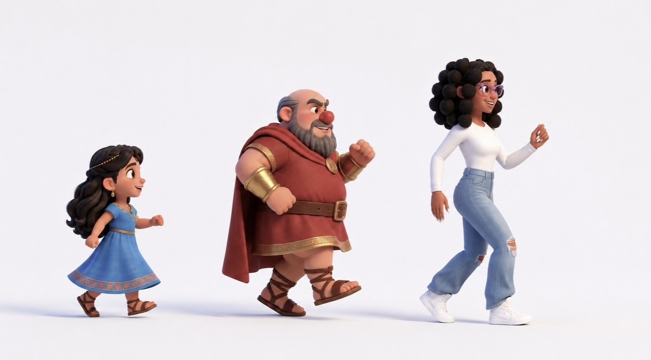 Illustrated Bible adventure characters walking together