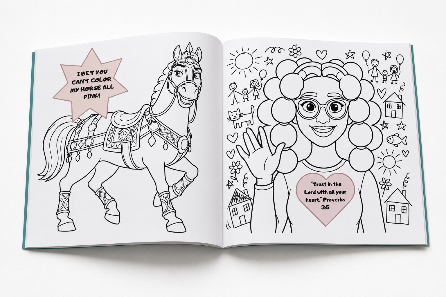 The Naaman coloring book open to an activity spread