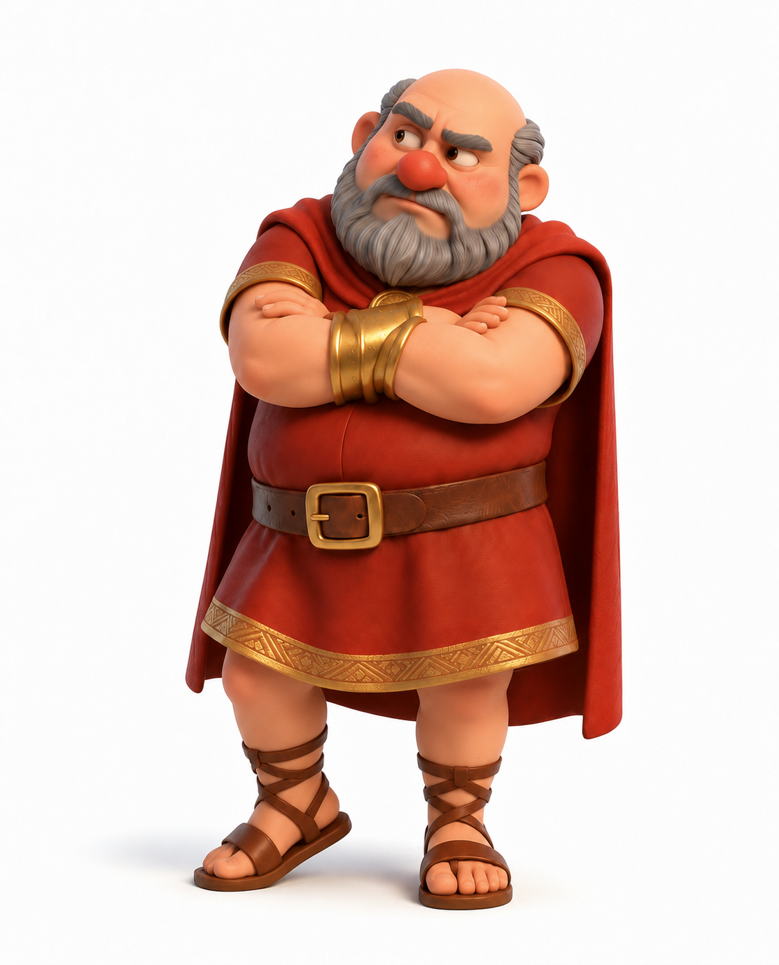 Illustrated Naaman standing with his arms crossed